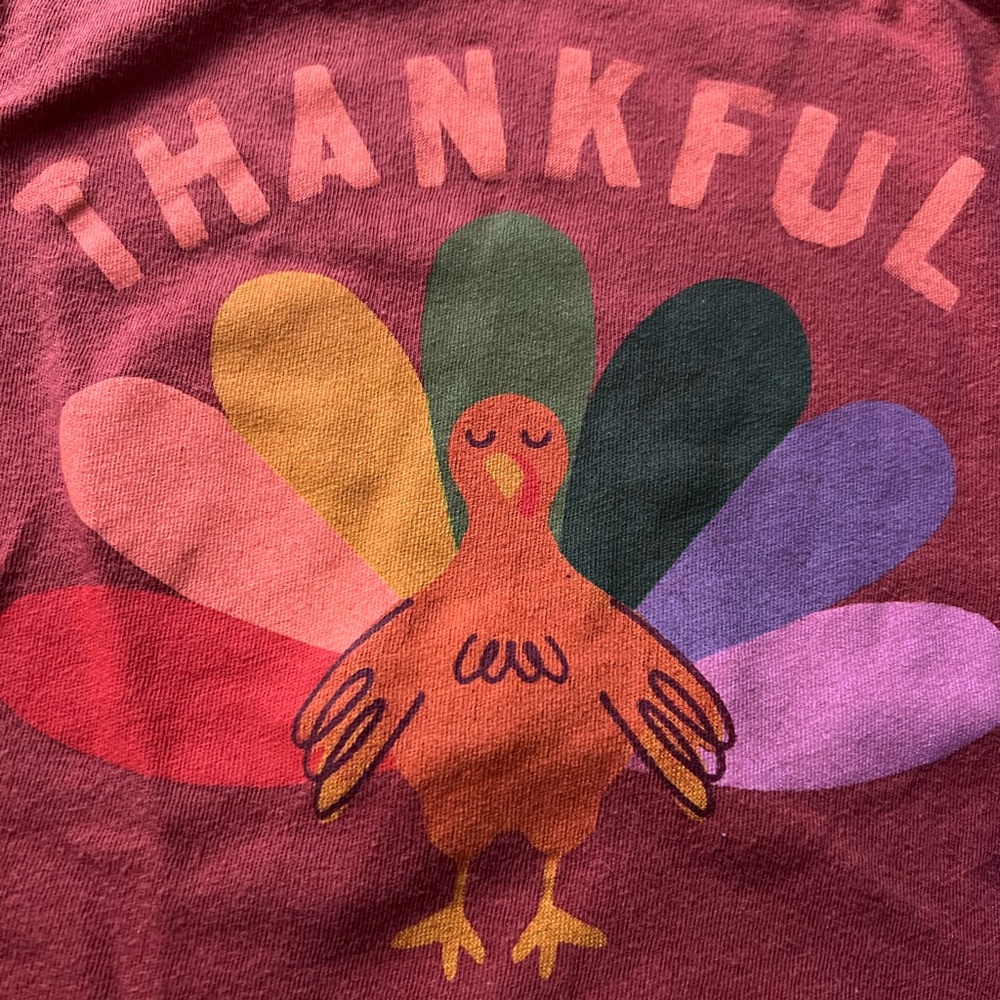 Old Navy Thankful Turkey Kids Long Sleeve Tee - orange/red color. - Picture 3 of 3